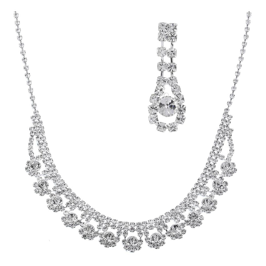 Brillante completo diamante ZIRCON gota de agua collar pendientes nupcial boda joyería tiro traje al por mayor