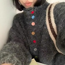 韩版小众别致绝美彩扣高领软糯毛衣甜美宽松休闲针织衫上衣外套女