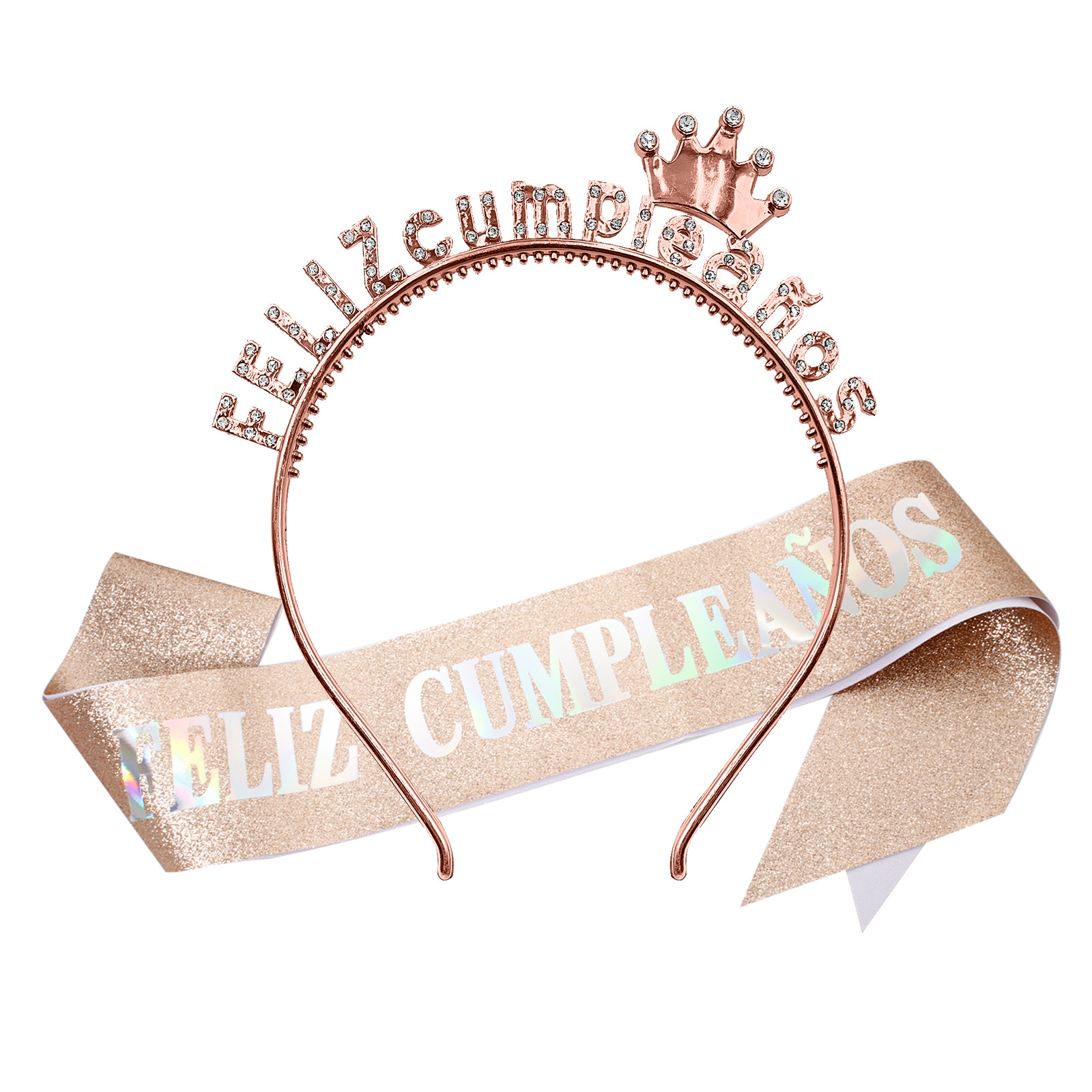 Cumpleaños español correa de hombro serie de taladro de plástico chapado en oro fiesta de ventas calientes en el extranjero de Europa y América