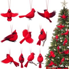 10ピースクリスマス赤い鸟人工クリスマス赤い鸟フェルトシミュレーション赤い鸟の装饰クリスマスツリーの装饰のためのホーム