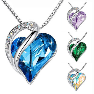 European and American New Amazon Hot-Selling Fashion Crystal Necklace Pendant Clavicle Chain Heart of the Ocean Heart Necklace