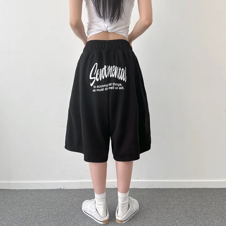 Manufacturer's Black Plus-Size Korean-Style Cropped Pants, New Summer Trendy Elastic Waist Niche Versatile Casual Shorts for Women