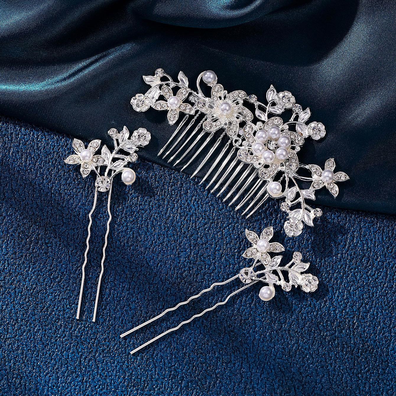 실버 세 조각 머리 빗 머리핀