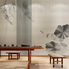 中国风古典背景简约茶室墙纸新中式壁画素雅荷花壁纸客厅沙发墙布