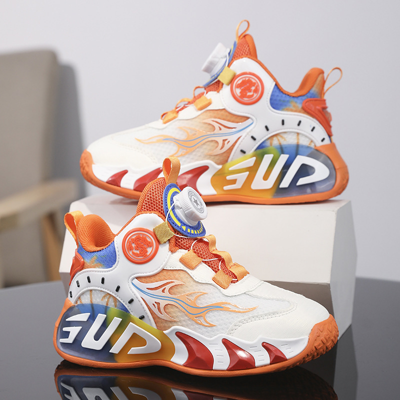 Zapatos para niños, zapatos de baloncesto, 2025 nuevos zapatos deportivos con botones, malla de primavera y verano, zapatos para correr para niños y niñas, niños de mediana edad