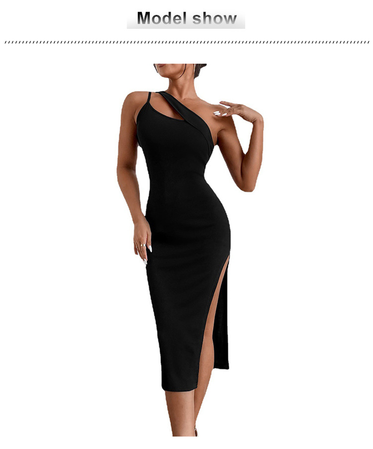 Women's Sexy Slit Dress Halter Top Off Shoulder Irregular Slim Fit Flattering European American Style_ecoleips.com