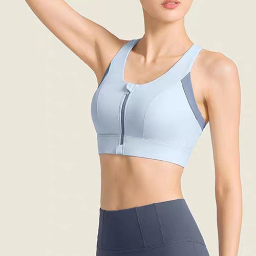 2024 color-blocked front zipper beautiful back yoga vest women's all-in-one shock-absorbing sports bra breathable push-up fitness bra
