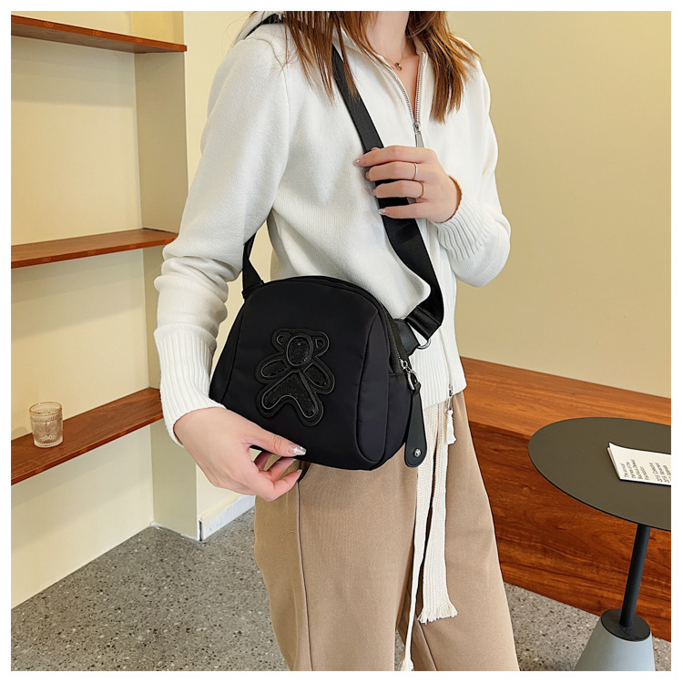 commuter leisure bear sequined Oxford cloth bag crossbody bag chest bag shell bag_voghion.com