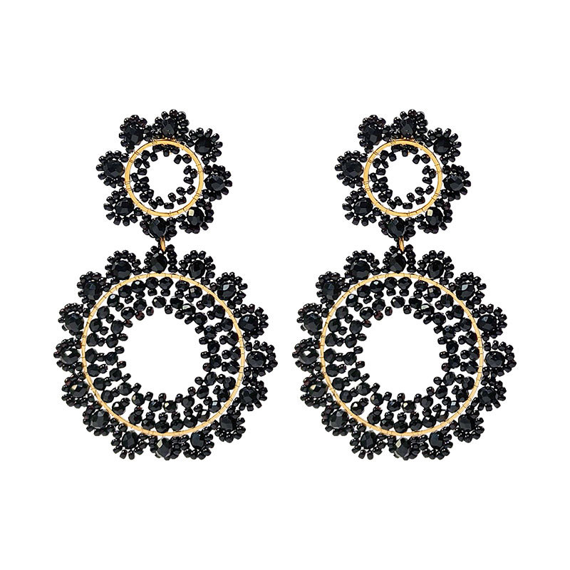 1 Pair Quantity Casual, Outdoor, Daily Occasion Glass Material 1 Pair Bohemian Classic Style Geometric Waves Flower Glass Drop Earrings