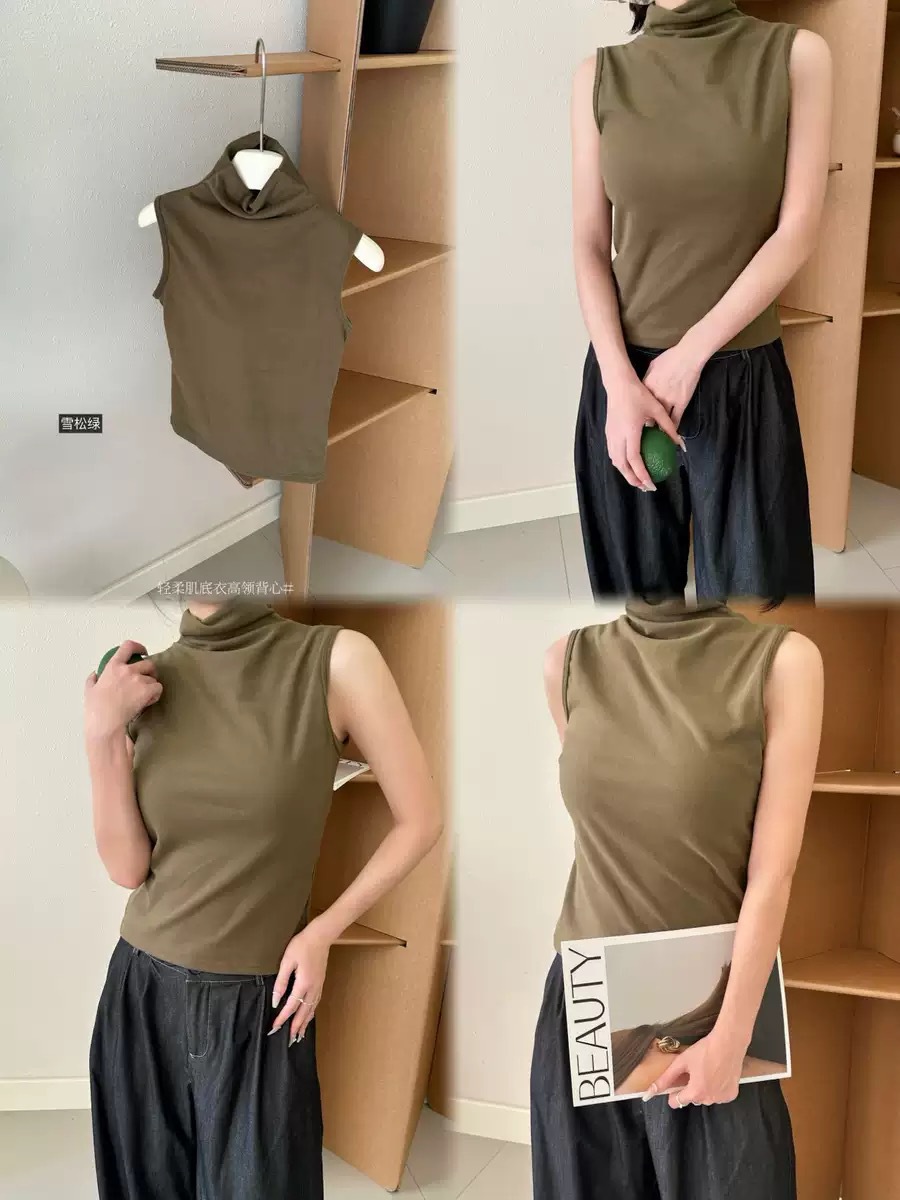 Chaqueta inferior suave de cuello alto chaleco de mujer de color sólido doblado suave pegajoso universal terciopelo delgado calentamiento cómodo camisa de base superior image 12