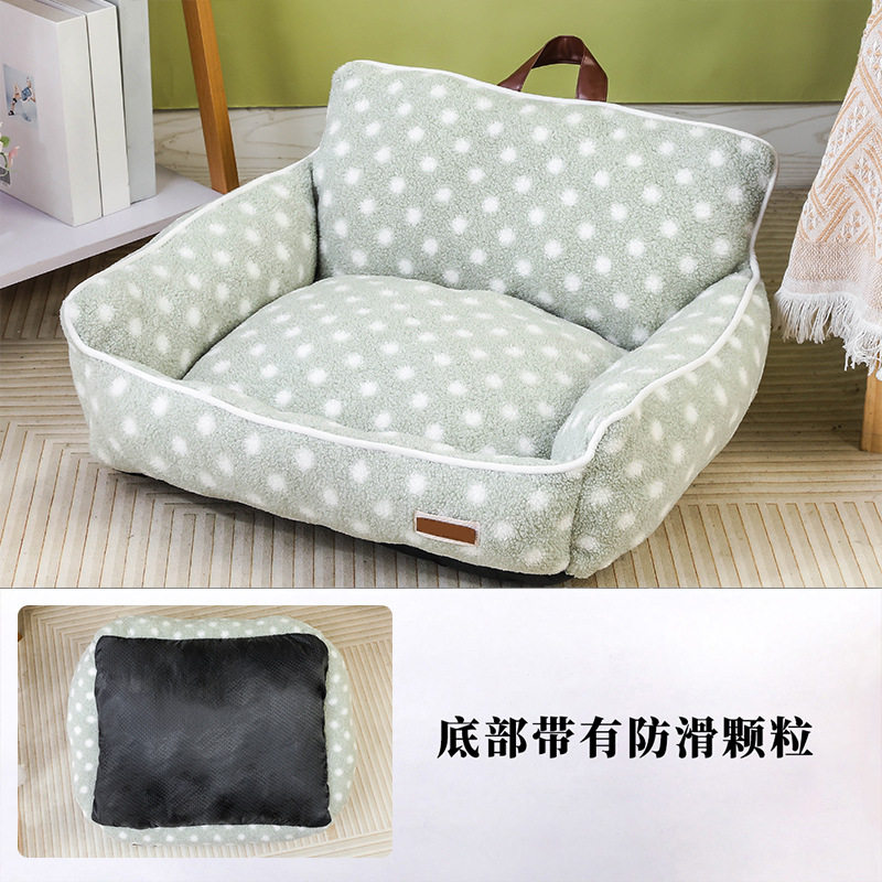 Nido para mascotas de punto de onda de lana de cordero con mano, perrera conveniente, respaldo cálido en invierno, cómoda perrera, cojín para gatos