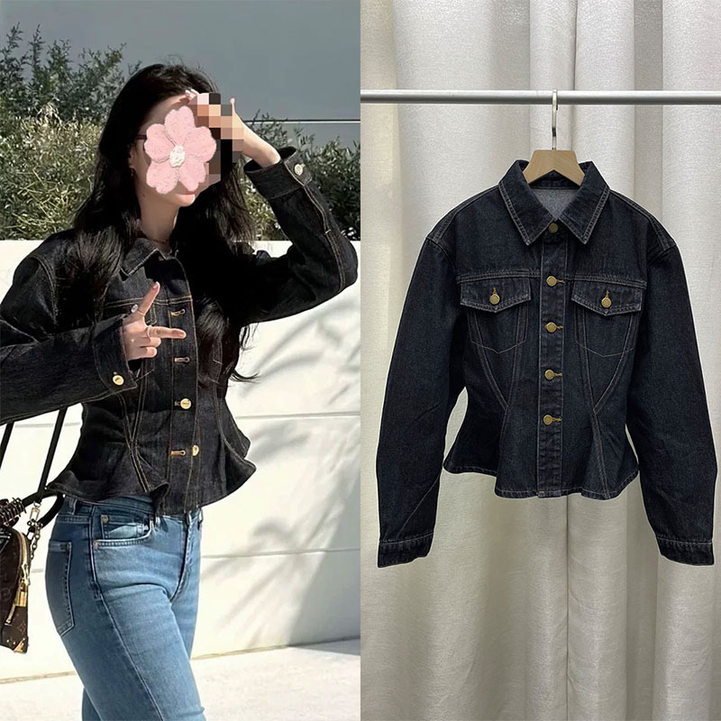 Liu Yifei's Same Style American Retro Waist-Cinching Slim-Fit Lapel Jacket, Super Stylish Waist-Flattering Denim Coat Liu Yifei's Same Style American Retro Waist-Cinching Slim-Fit Lapel Jacket, Super Stylish Waist-Flattering Denim Coat