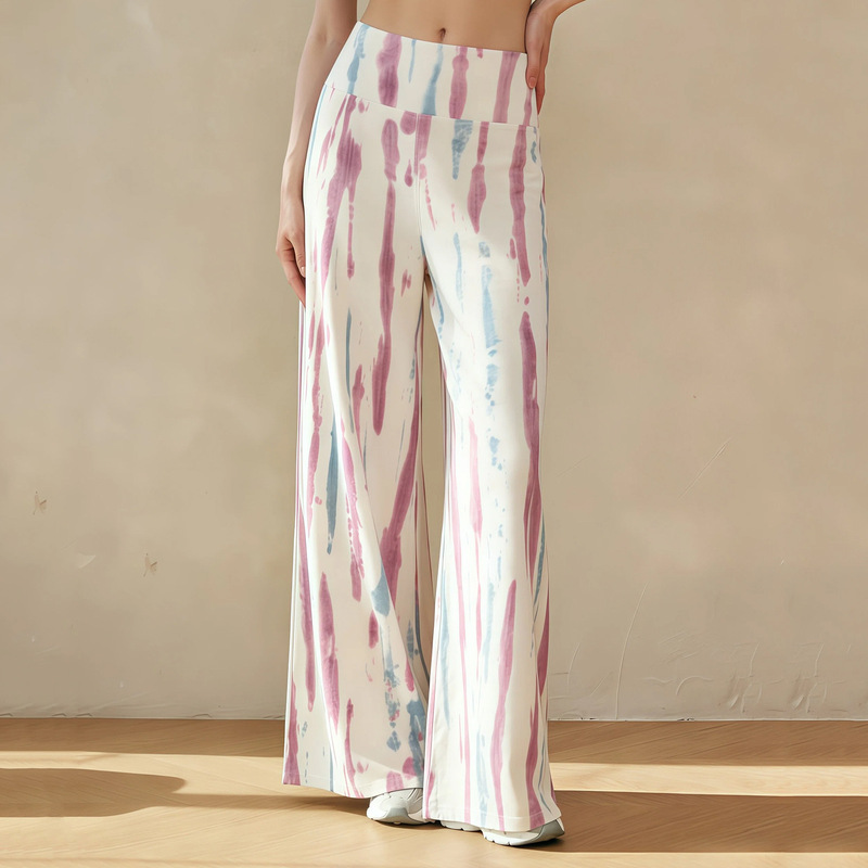 Printed Casual Fitness Pilates Wide-Leg Pants, Colorful Striped High-Waisted Slimming Maternity Yoga Pants for Women