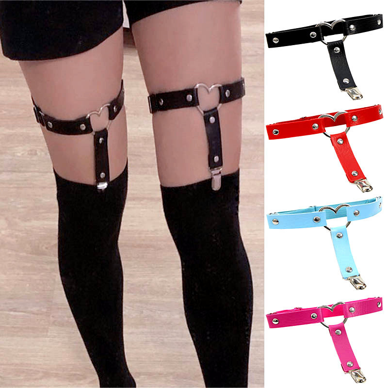 New Adult Sex Toys Sexy Pu Leather Trendyy Heart Iron Ring Garter Punk Style Leg Ring Jewelry