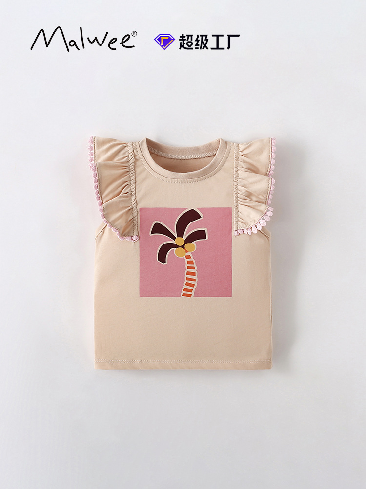 Malwee niña manga corta verano nuevo estilo europeo y americano niños pequeños y medianos cuello redondo camiseta linda niña casual top