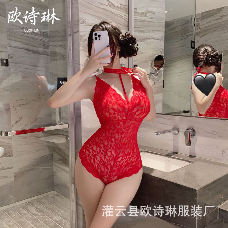 Oshilin's New Export European and American Sexy Intimates Sexy Lace Intimates Transparent Babydoll Women's Lace Jumpsuit