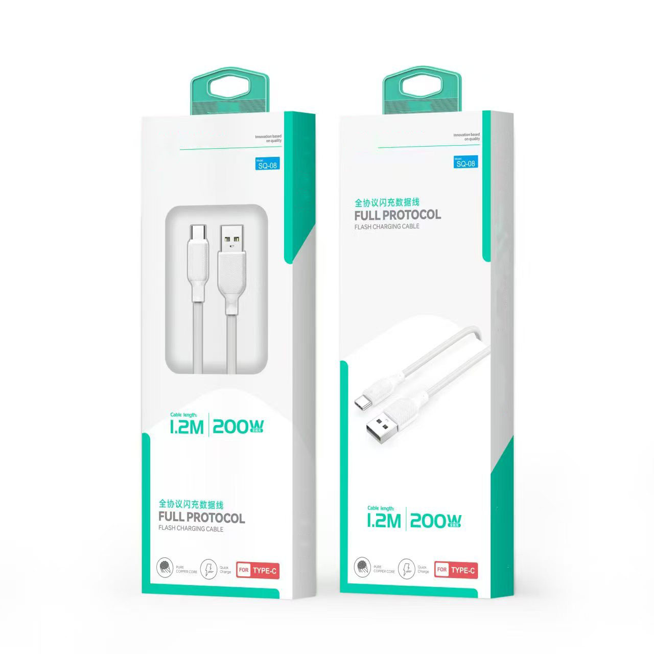 SKN-SQ - 08T Cable de datos de carga rápida de 200W para cable de carga rápida de tipo c para Apple