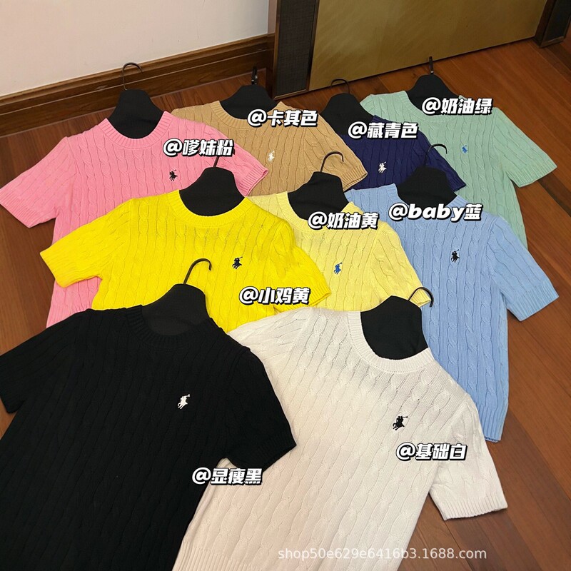 2026 Spring/Summer New Rl Ralph Lauren Embroidered Cable Knit Short Sleeve Women's Crew Neck T-Shirt Base Layer Top 2026 Spring/Summer New Rl Ralph Lauren Embroidered Cable Knit Short Sleeve Women's Crew Neck T-Shirt Base Layer Top