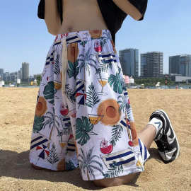 夏威夷花短裤男夏季三亚沙滩裤情侣速干大裤衩潮牌大码五分冰丝裤