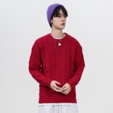 2026秋季新款青少年宽松圆领长袖针织衫运动风格透气罗纹底摆，男装针织衫/毛衣，星座614