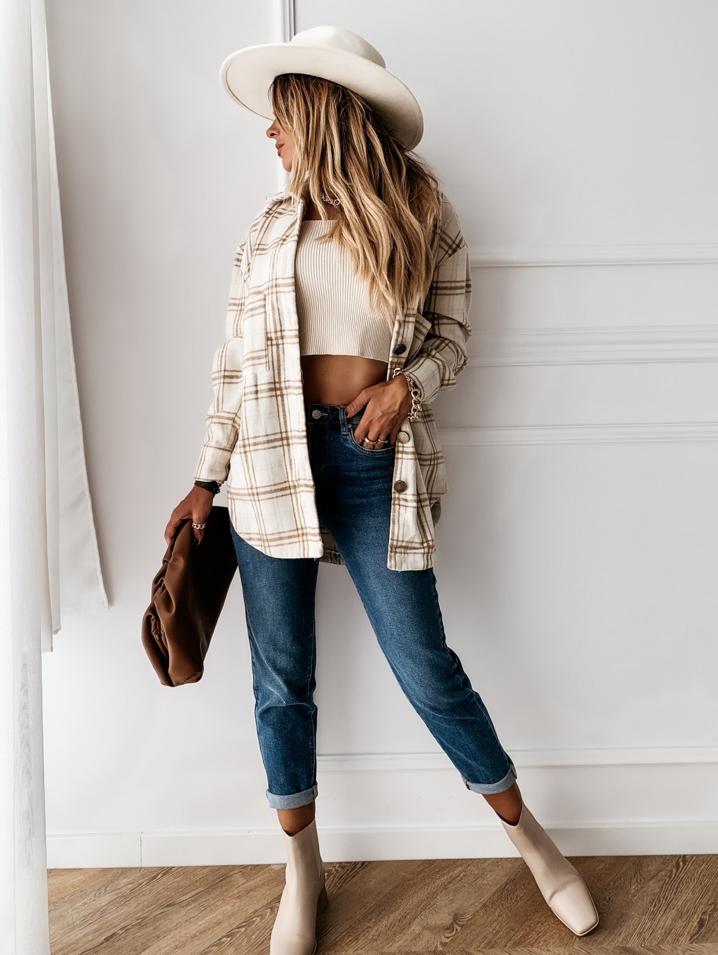 Dames ruiten overhemdjas van wol voor herfst en winter_voghion.com