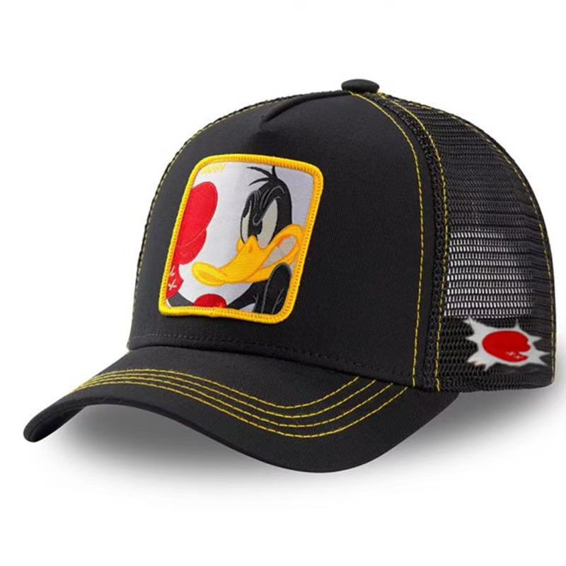 2024 nueva gorra bordada de anime de pato de dibujos animados, gorra de conductor de camión, gorra de béisbol de malla extraña de boca grande