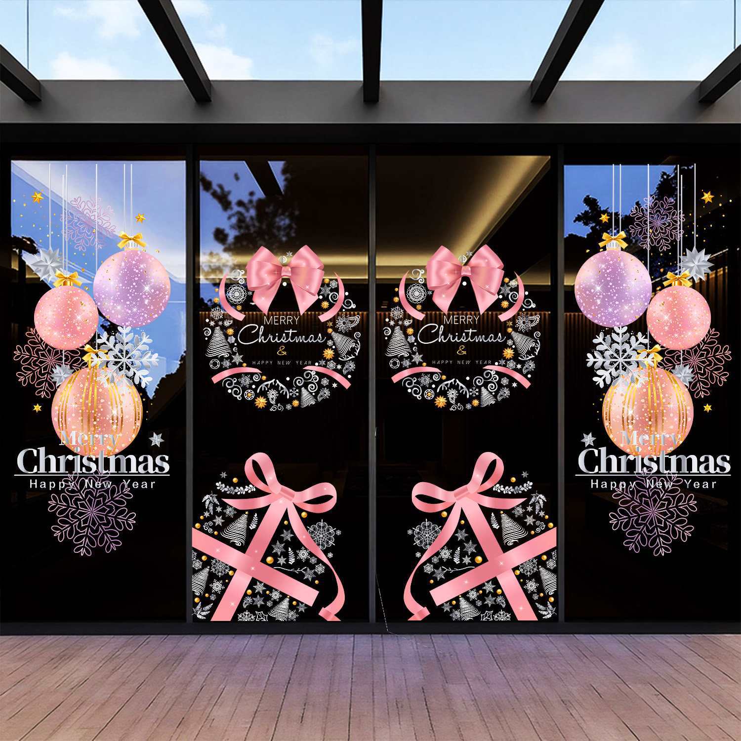 2026节装饰吊饰花环礼盒玻璃贴纸静电贴橱窗氛围场景装饰