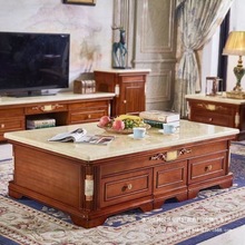 欧式大理石实木茶几电视柜小户型组合客厅套装天然凳子现代简约