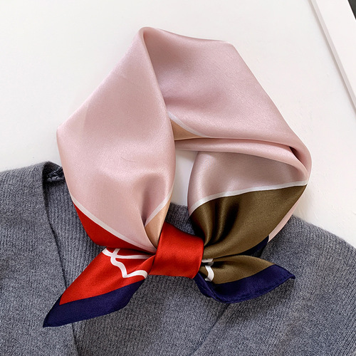  Korean version of the new spring and summer silk square scarf for women solid color 53cm scarf decorative headband small silk scarf