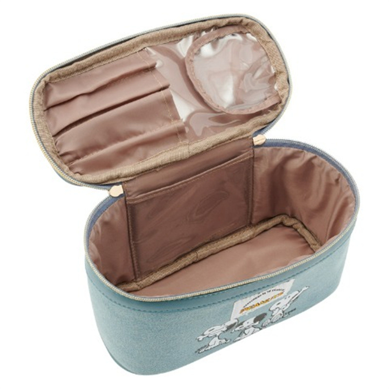 Perro japonés encantador jeans rayas portátiles bolsas de maquillaje portátiles para productos de cuidado de la piel de gran capacidad caja tipo bolsa de almacenamiento de lavado