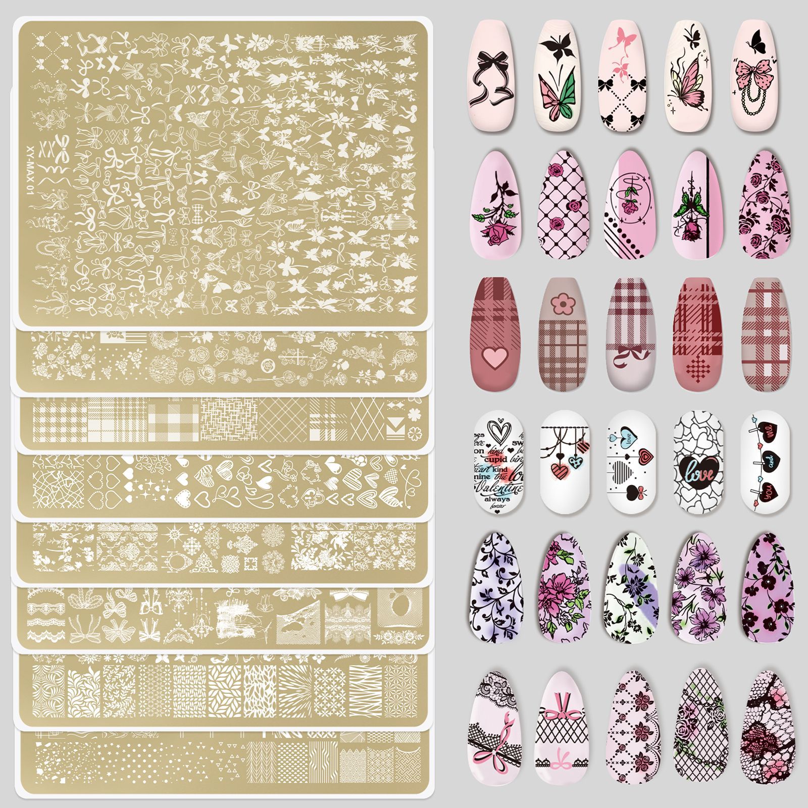 Plantilla de impresión de acero de manicuras super grande estilo nacional mariposa flor de encaje transferencia de dibujo de uñas herramienta de sello de silicona