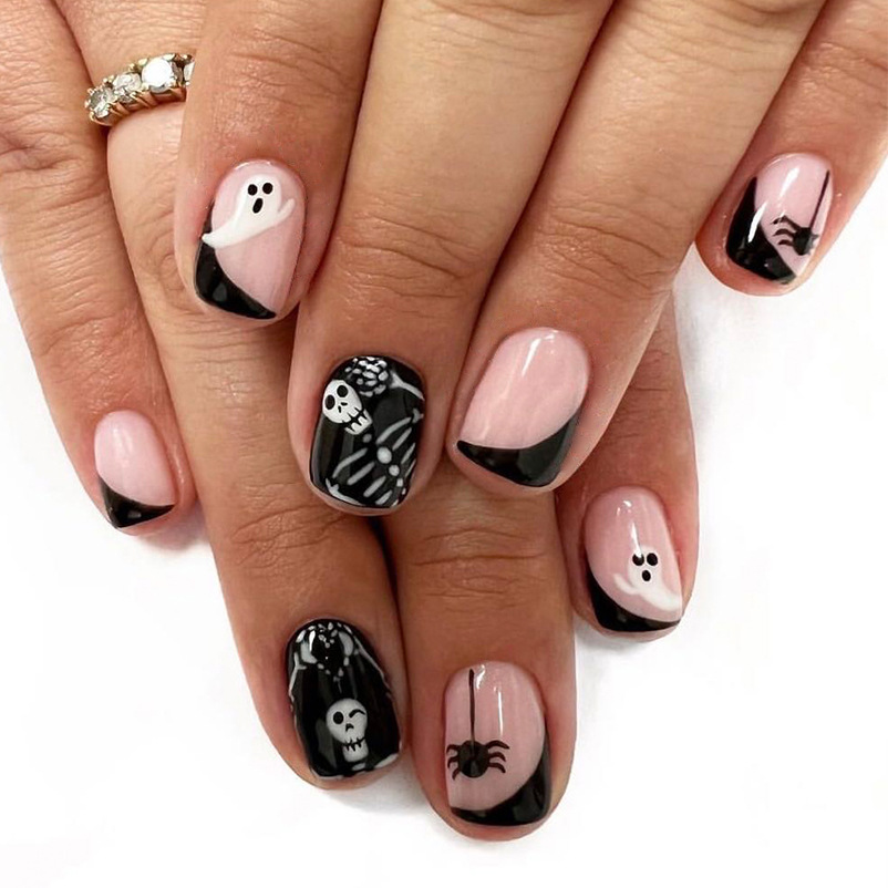 Halloween False Nails With Skull Ghost Spider Pumpkin Designs_voghion.com