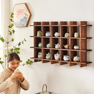 Duobao Pavilion Solid Wood Chinese-Style Wall-Mounted Shelf Wall-Mounted Tea Cup Rack Tea Set Display Rack