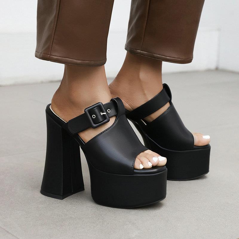 Foreign Trade Super Sandals Women's Summer Waterproof Platform Thick Sole One-Strap High Heel Peep-Toe Trial Shoes_vogvips.com