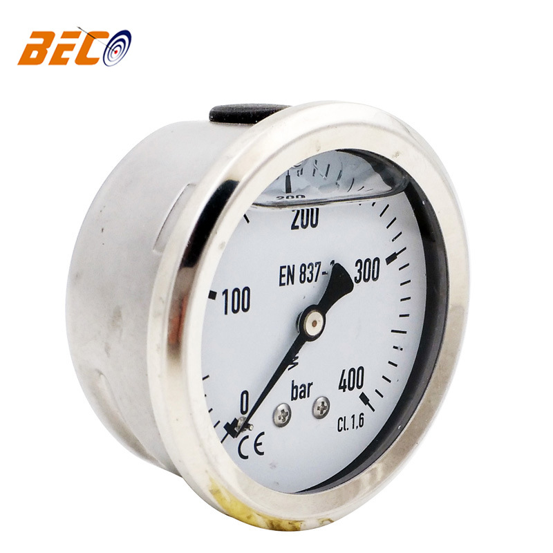 厂家直销 YN60Z不锈钢壳压力表400bar轴向安装可充油高压压力表