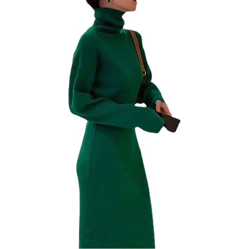 Женское платье-свитер средней длины с высоким воротником и пальто выше колена, темперамент, вязаное платье в стиле Шанель, внутренняя основа, для осени и зимы