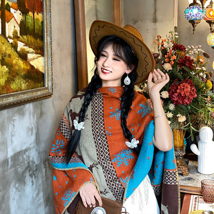 Ethnic Style Shawl Outer Wearing Lijiang Yunnan Warm Cloak Cape Milu Deer Double-Sided Xizang Travel Wearing Scarf Women
