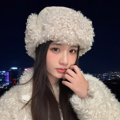 冬季新款羊毛卷格纹雷锋帽户外休闲防风保暖护耳帽显脸小包头帽子