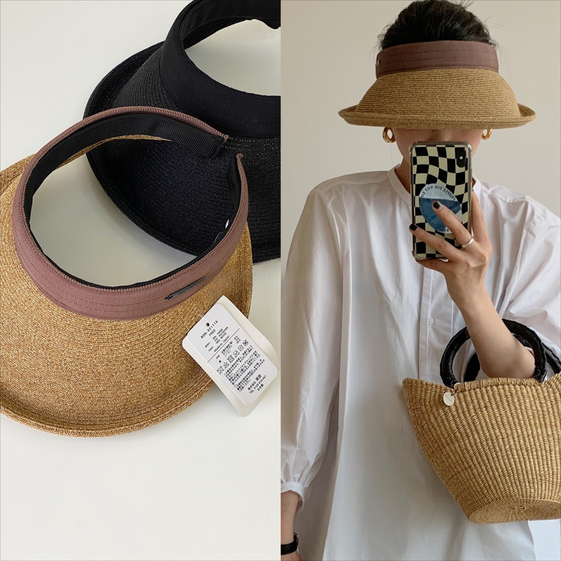 UVcut Sun Li Same-style Empty-top Straw Hat Japanese Large-brim Sunscreen Hat Anti-ultraviolet Sunshade Hat