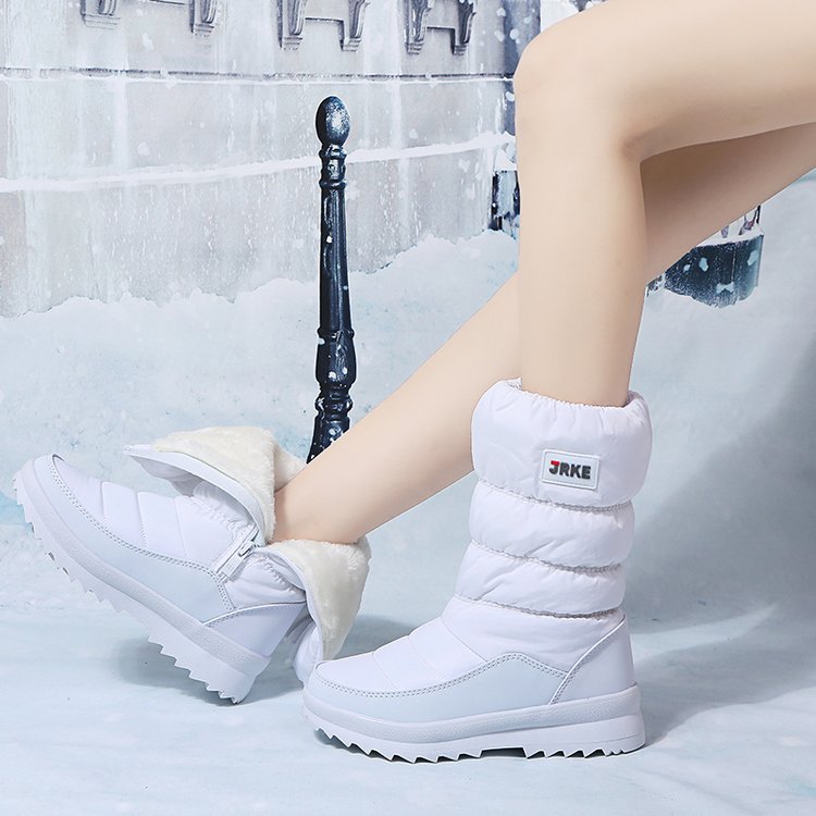Botas de nieve de fondo grueso de punta redonda de comercio exterior para mujeres más el tamaño de forro polar engrosado cremallera lateral media pantorrilla botas de algodón deseo camuflaje zapatos cálidos