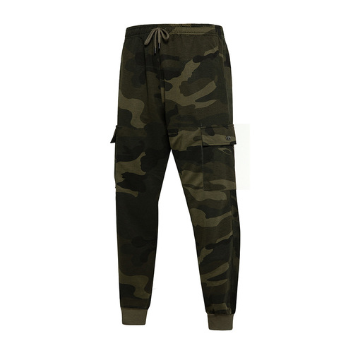 Spring and Autumn Loose Fit Multi-Pocket Camouflage Sports Casual Pants for Men with Drawstring Mid-Waist Belted Ankle Pants Workwear