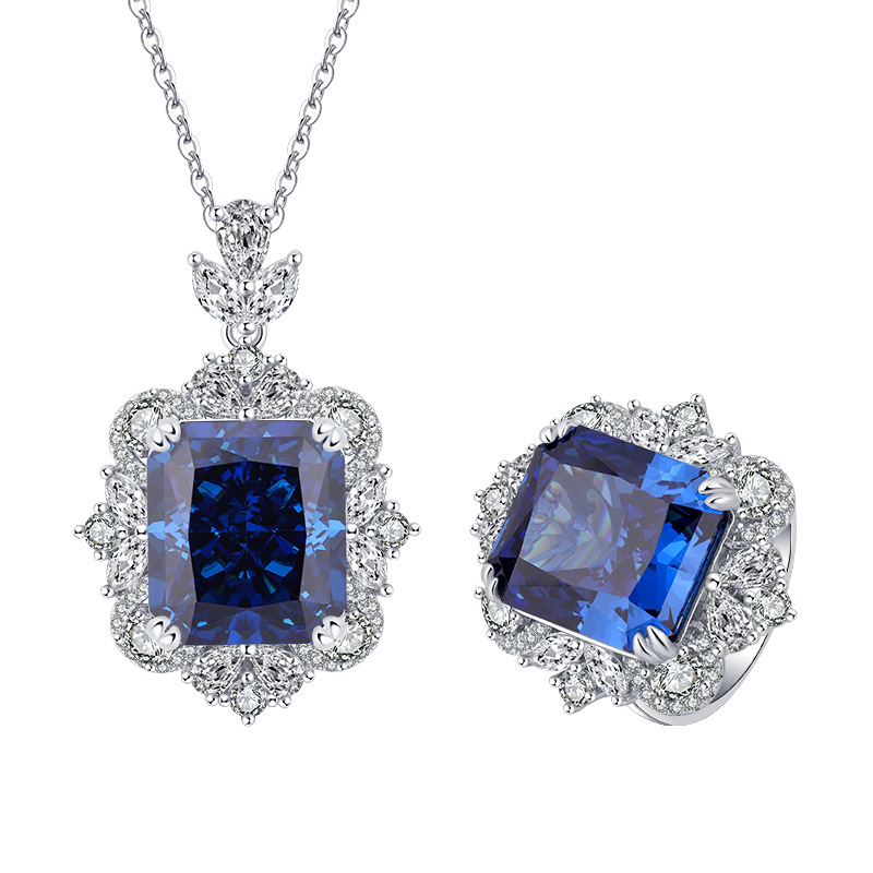 2023 nuevo estilo zhuang sheng joyería S925 todo el cuerpo plata diamante de alto carbono luz colgante lujo traje cuadrado 14*16