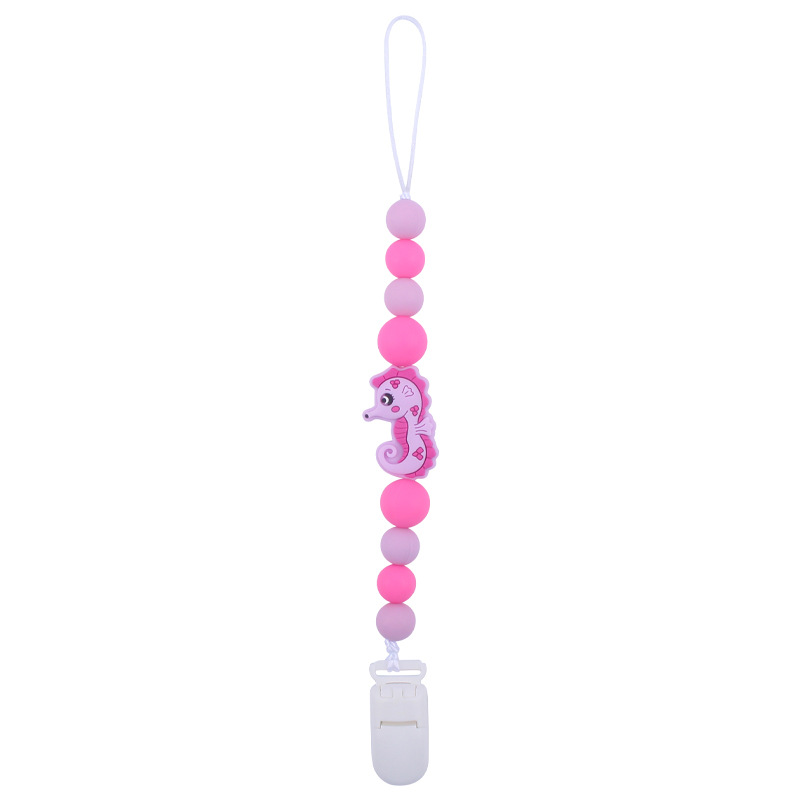 Nuevo bebé suministros chupete cadena creativa de dibujos animados caballito de mar silicona bebé mordedura molar anti-gota cadena