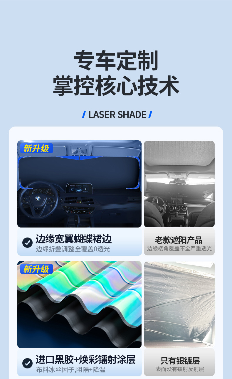 Car Sunshade Laser Sun Insulation Front Windshield Car Sunshade Cover Privacy Curtain Sunshade