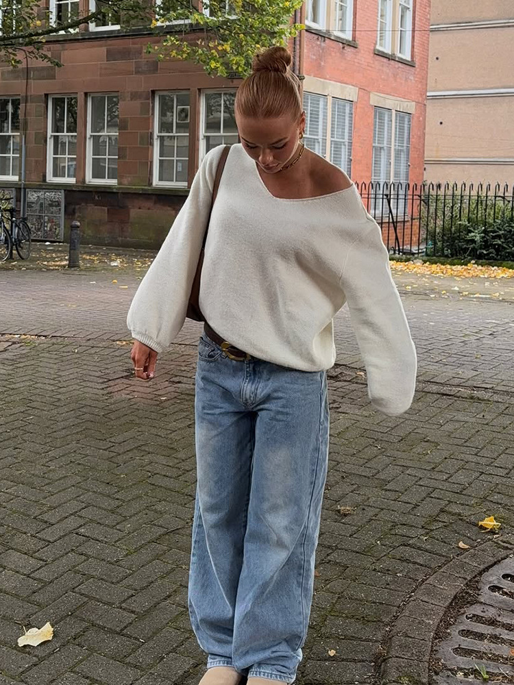 Moda simple suéter de punto de cuello en V de color sólido suéter de estilo europeo y americano 2025 nuevo otoño y invierno
