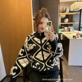 高品质凯旋门小香风设计感羊羔毛钉钻长袖拉链针织开衫外套毛衣女