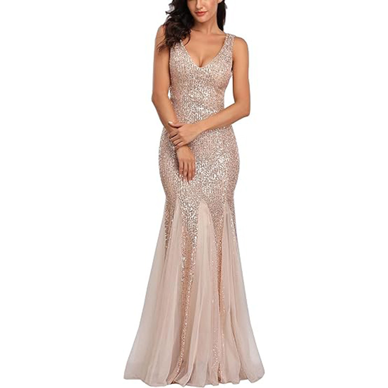 Amazon New Evening Dress plus size V-neck Mermaid Sequins Sexy Dress Formal Ball Party Long Dress Women