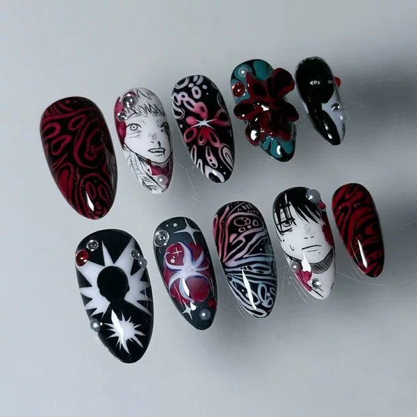 Cross-Border Almond-Shaped Gothic Style Comic Dark Style Rhinestone Nail Tips Removable Press-On Nails