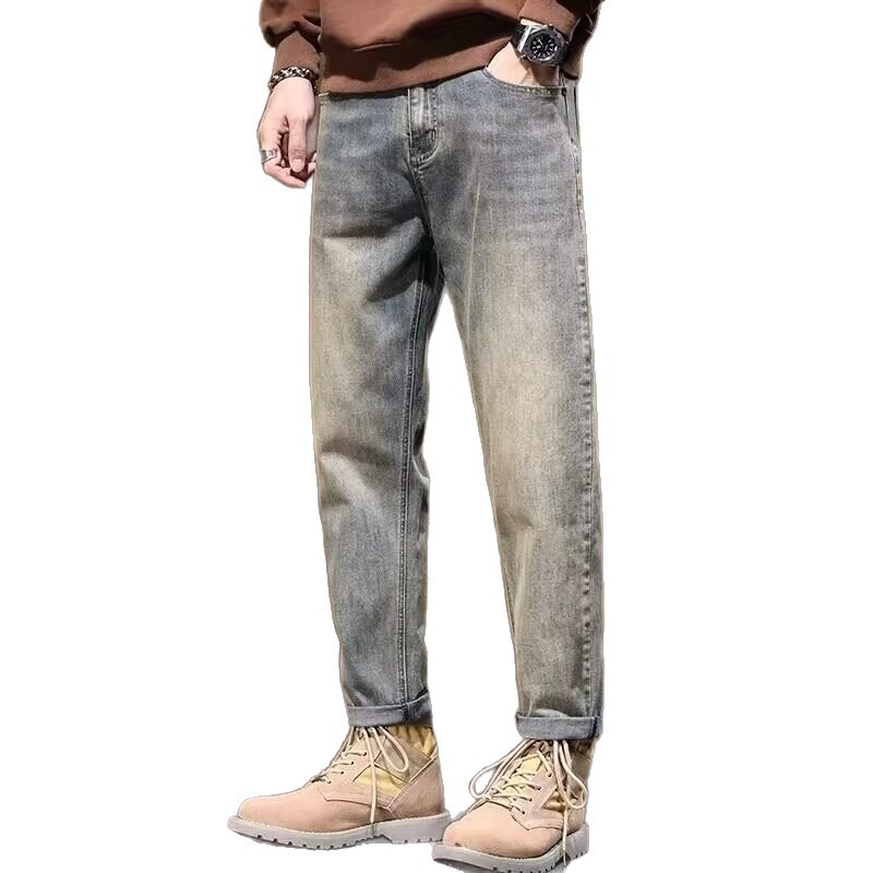 Jeans Rectos Ajustados para Hombre de Denim de Poliéster Tiro Alto para Uso Diario