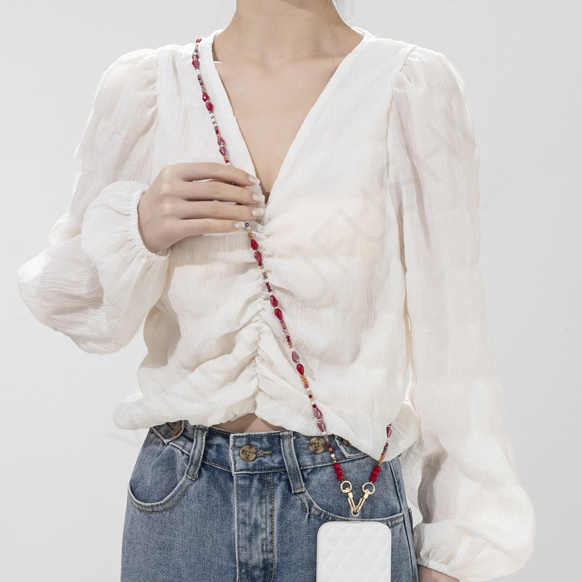 56g Weight Mobile Phone Chain Classification 1 Piece Quantity Glass Material Geometric Pattern Cute, Modern Style Style Beaded Craft Cute Modern Style Geometric Glass Beaded Mobile Phone Chain 1